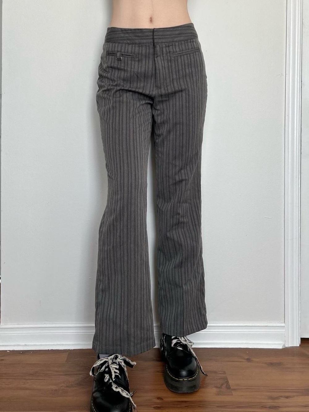 2000s Office Siren Mid Rise Grey Pinstripe Pants